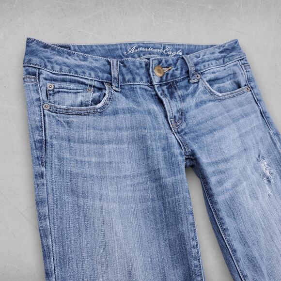 American Eagle Jeans Women 2 Blue Favorite Boyfriend Bootcut Distressed Grunge - Picture 3 of 12